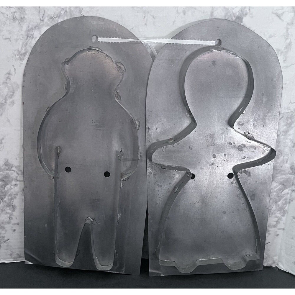 VTG Metal Gingerbread Man & Woman Couple Cookie Mold 16 in Set Wedding Primitive